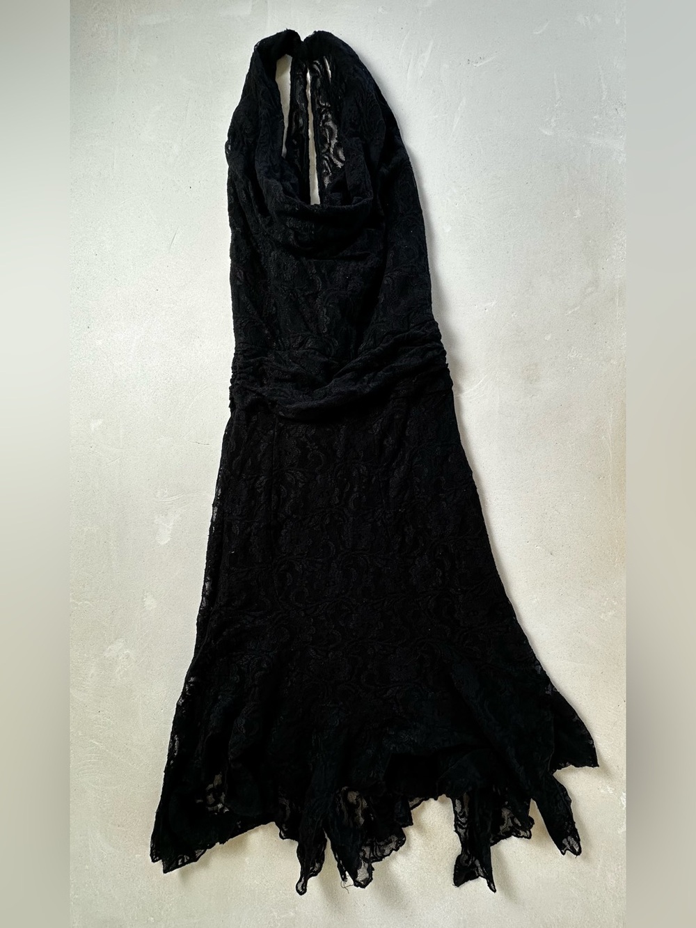 Marciano Whimsical Black Lace Backless Halter Dress